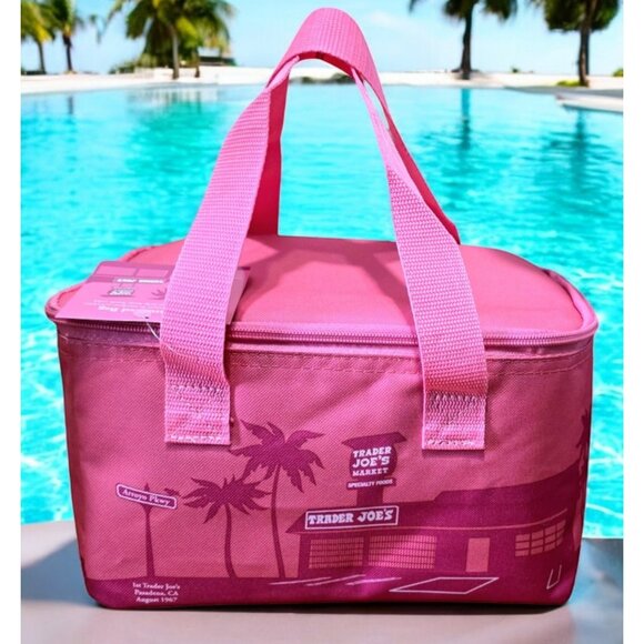 New Trader Joes Mini Insulated Bag Pink Lunch Cooler Reusable Tote Palm VW Gift - Picture 1 of 10